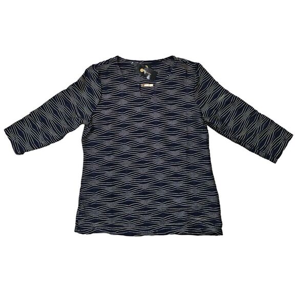 JM Collection Jacquard Metallic Top Intrepid Blue Combo M - Picture 2 of 5